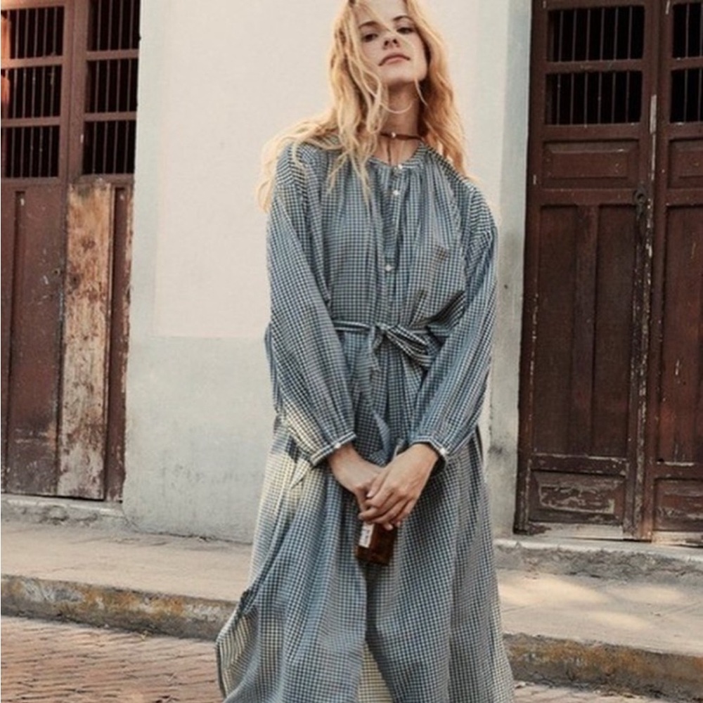 Doen Blue Check Midi Dress